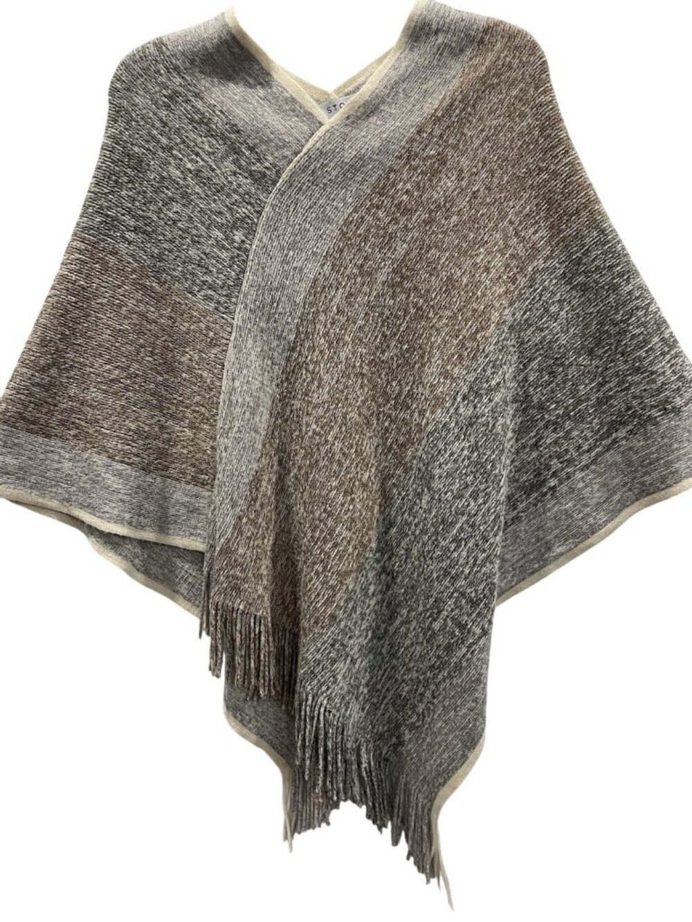 Stop U Sweater Shawl One Size Gray Cream Brown Neutral Boho Southwestern OS